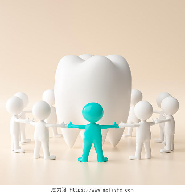 C4D立体爱牙日保护牙齿小人环绕爱护牙齿插画